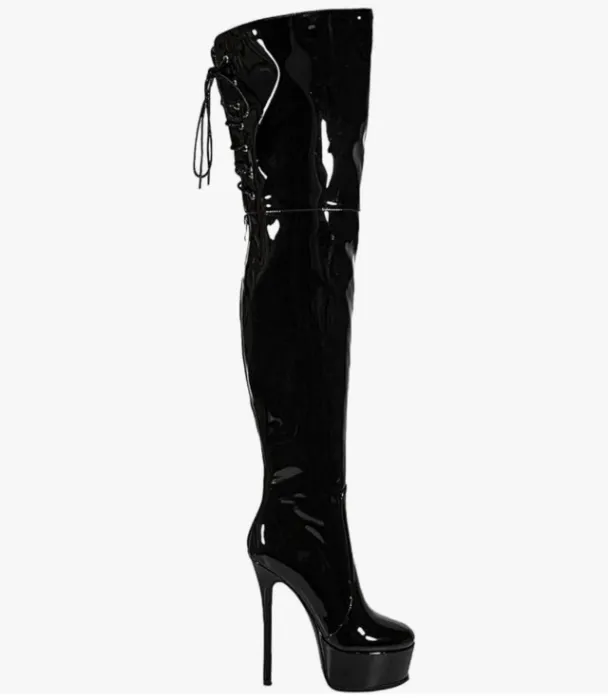 shiny leather high boots
