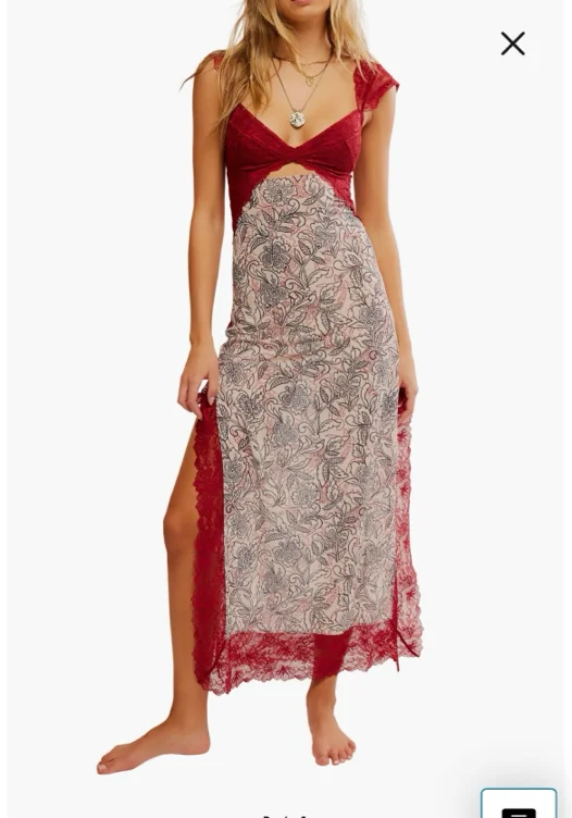 Suddenly Fine Floral Print Cutout Lace Trim Nightgown