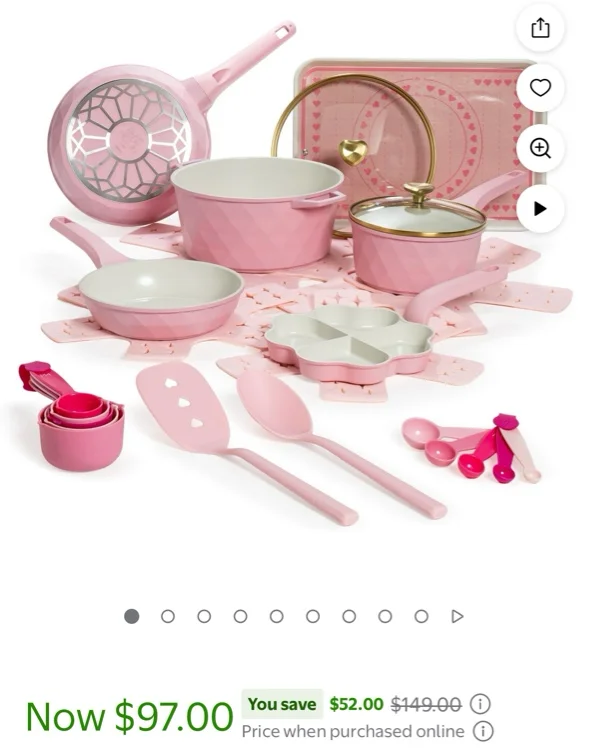 Paris Hilton 25-Piece Diamond-Faceted Cookware & Bakeware Set, Ceramic Nonstick Cast Aluminum, Pink