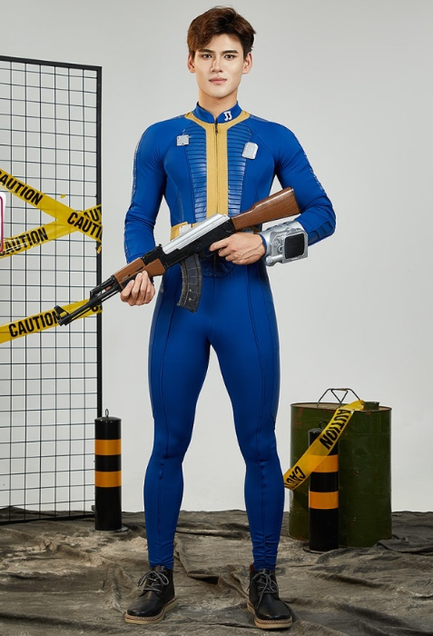 Fallout Cosplay Costume Vault 33 Suit Men's Jumpsuit and Belt with Brooch