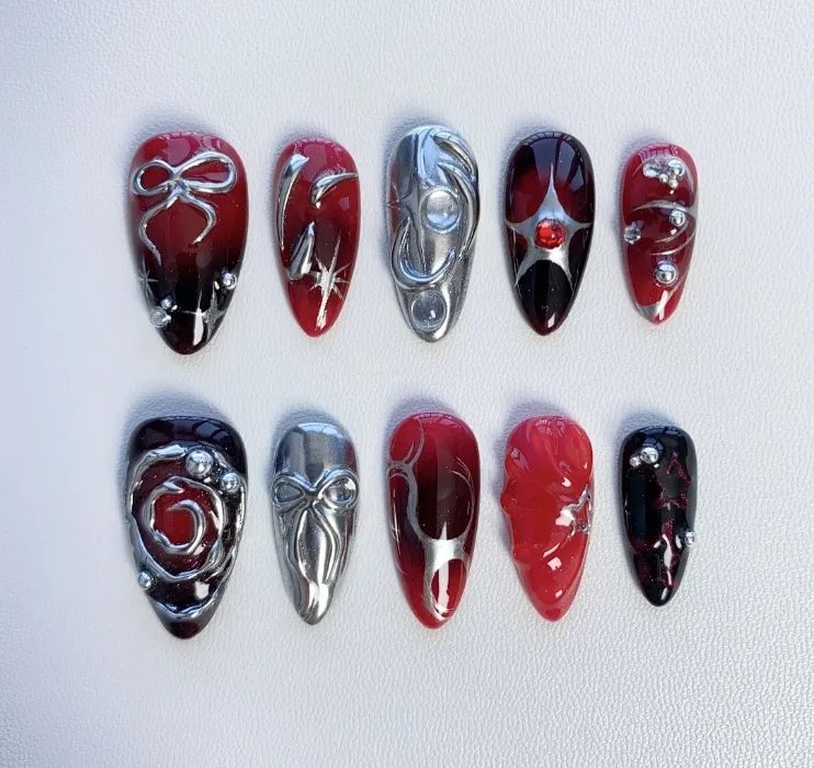 red n black nails