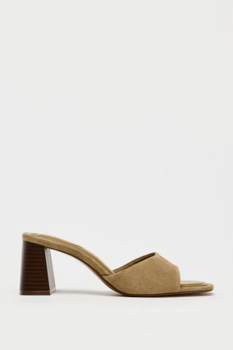 SPLIT SUEDE HEELED SANDALS