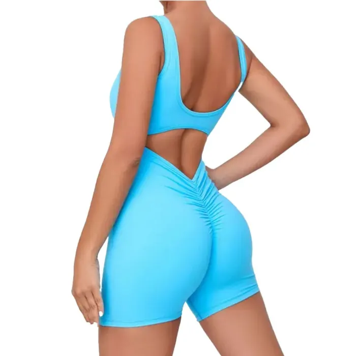 Baller Babe Active Wear  Harper Bodysuit Shorts Light Blue