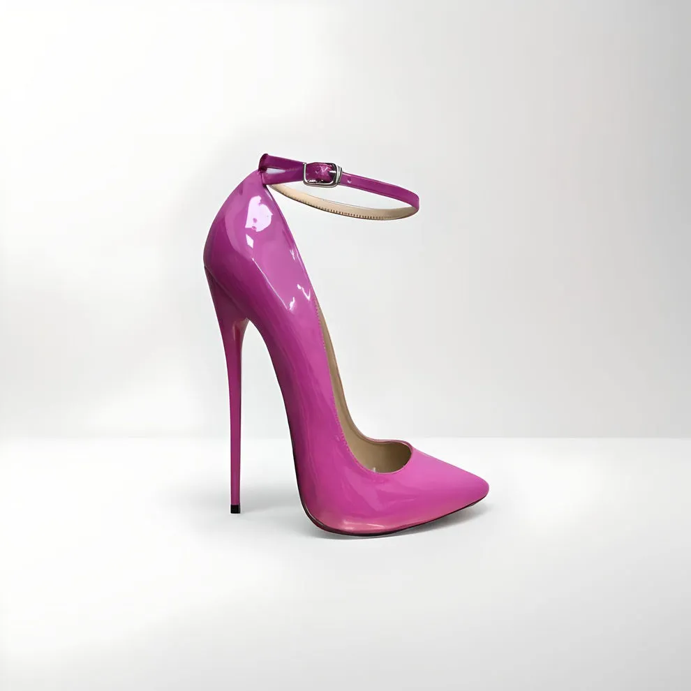 HighestHeels | Pink Patent ankle strap stiletto pointed pumps 16cm 6"