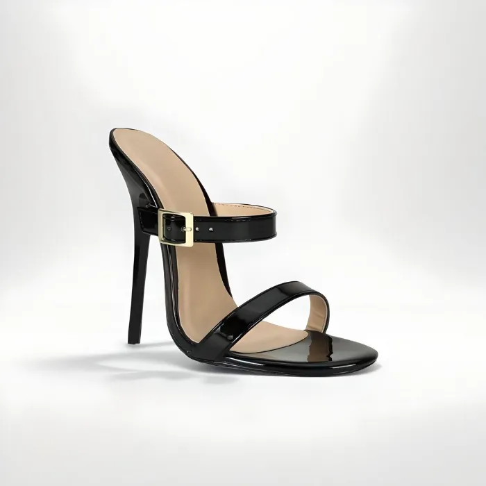 HighestHeels | Stiletto patent strappy sandal mules 13cm 5" heel