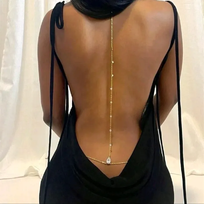 Fashion Temperament Bridal Wedding Rhinestone Back Chain Personalized Tassel Water Drop Waist Chain Body Chain