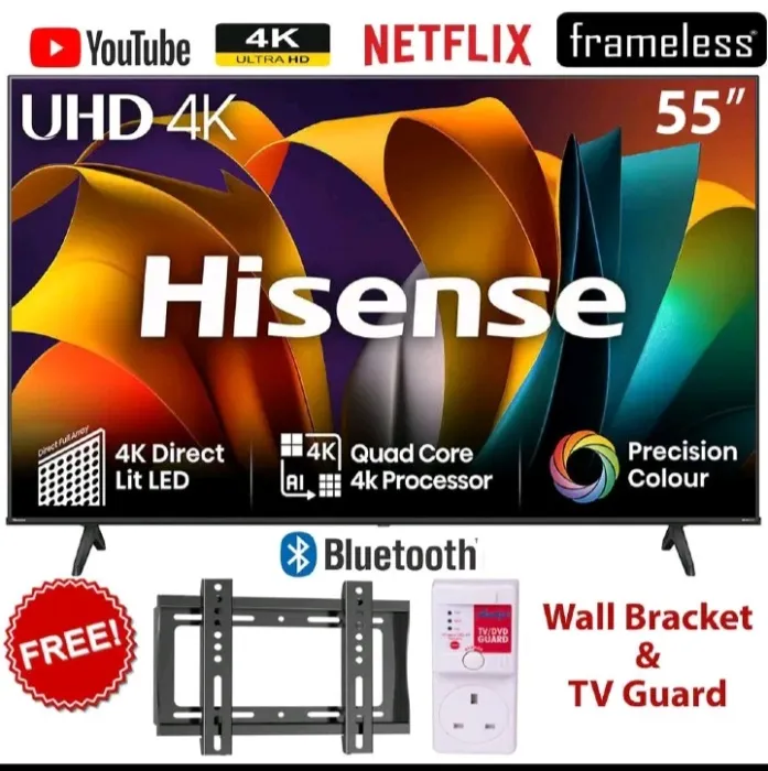 Hisense 55" Inch A6N 4K UHD Smart TV With HDR & Dolby,BLUETOOTH-ENABLED,FRAMELESS+FREE GIFTS+(2YS WARRANTY)