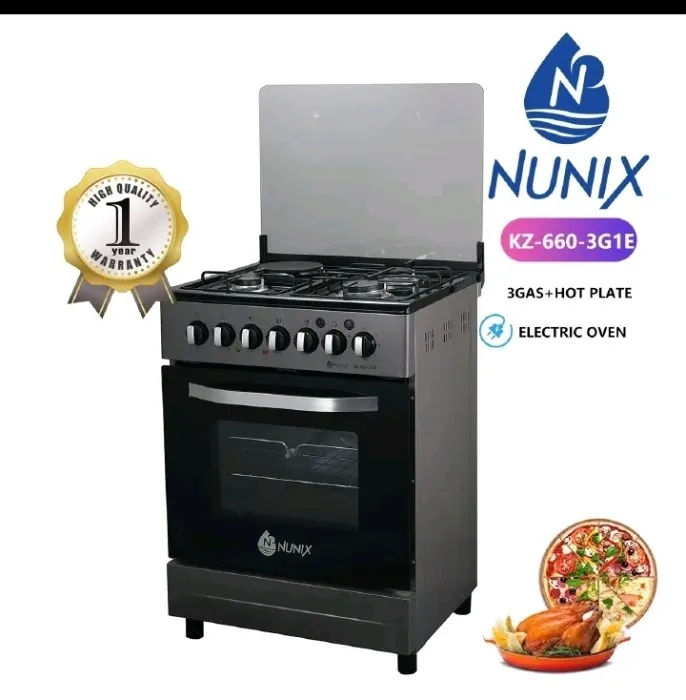 Nunix Free Standing 3 Gas Cooker,60*60 +1 Hotplate With Electric Oven Cooker+FREE GIFT