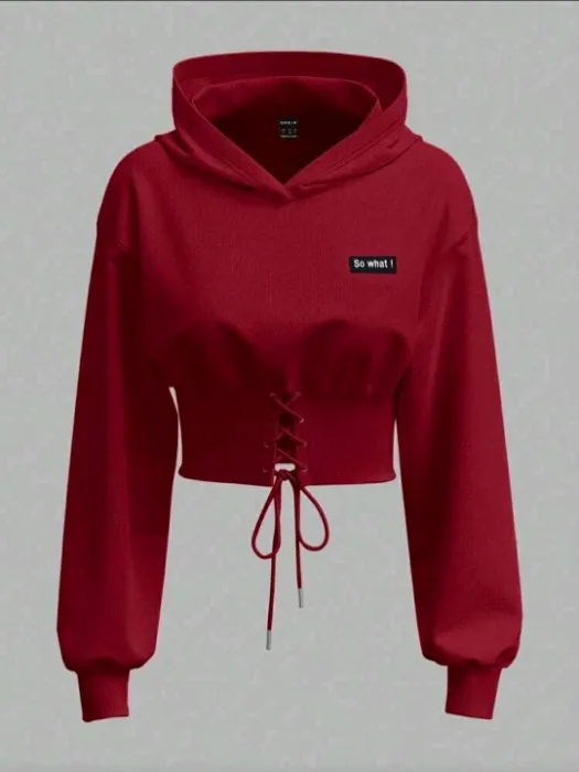 Lace-Up Long Sleeve Hooded Sweatshirt