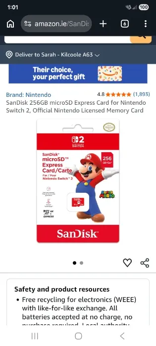 SanDisk 256GB microSD Express Card for Nintendo Switch 2, Official Nintendo Licensed Memory Card : Amazon.ie: Electronics