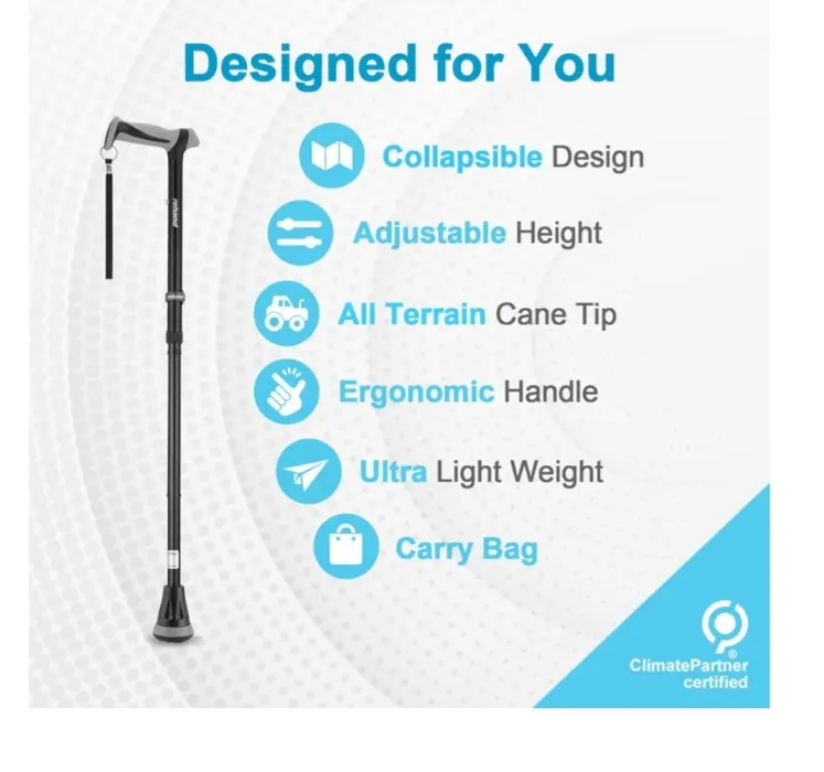 All Terrain Walking Stick - Foldable for Seniors & Adults, Swivel Tip and Heavy Duty Mobility Aid, Foldable for Men & Women (Black) : Amazon.ie: Health & Household