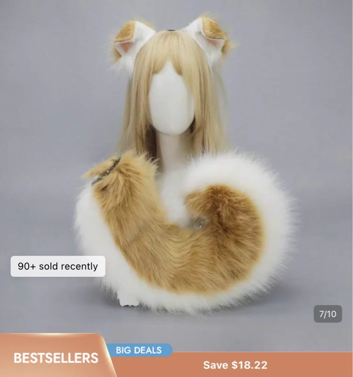 Fluffy Dog Ears & Tail Set Faux Fur Puppy Costume Cosplay Set Kawaii Y2K Halloween Party Festival Animal Dog Ear Tail Accessory