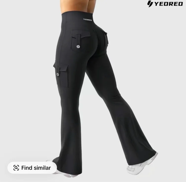 YEOREO CoreFlex Women's UV-Protective High Waisted Flare Leggings - Hidden Scrunch, No Front Seam, Cargo Pockets, 75% Nylon 25% Spandex - Gym Yoga Camouflage Pants summerfinds sohochic,back to school,back to school haul