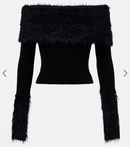 Ribbed-knit faux fur-trimmed top