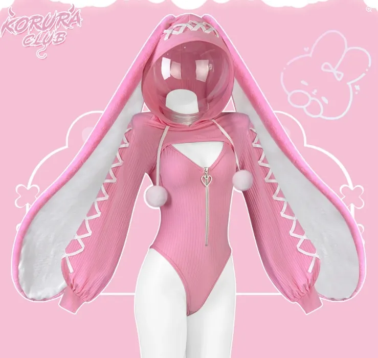 Cosplay Heart-Lock Floppy Bunny Jumpsuit