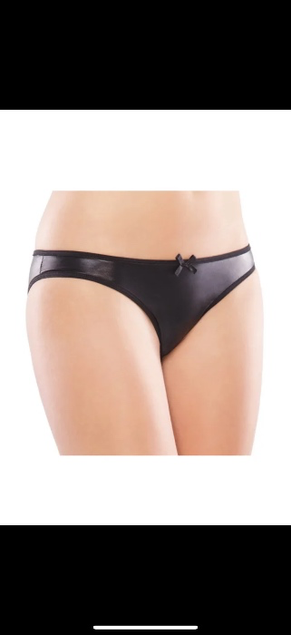 Wet Look Crotchless Panty with Bow - One Size | Hustler Hollywood