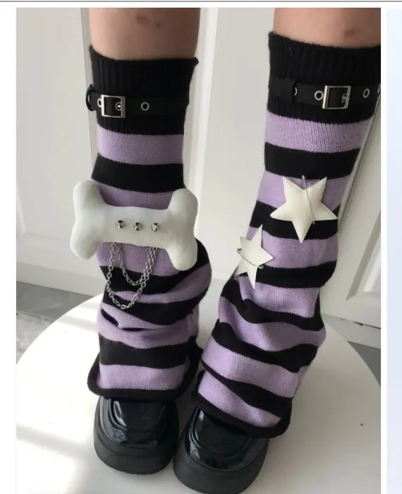 Striped Leg Warmers with Bone