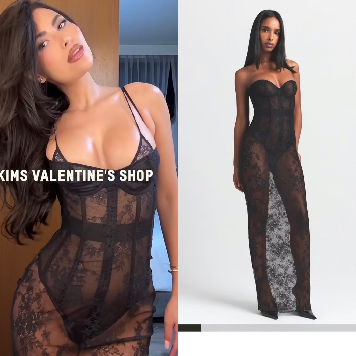 ULTRA FINE LACE STRAPLESS CORSET LONG DRESS | ONYX | XS