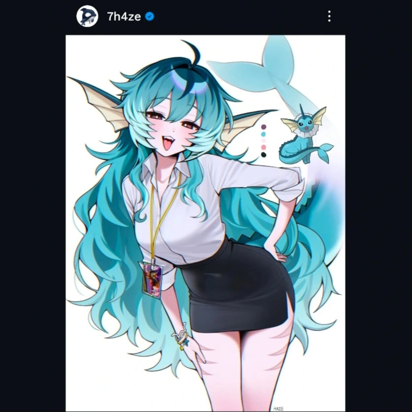 7h4ze Vaporeon Ears + Tail + Wig + Office Outfit