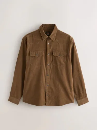 Next Tan Brown Western Styling Long Sleeve Cord Shirt