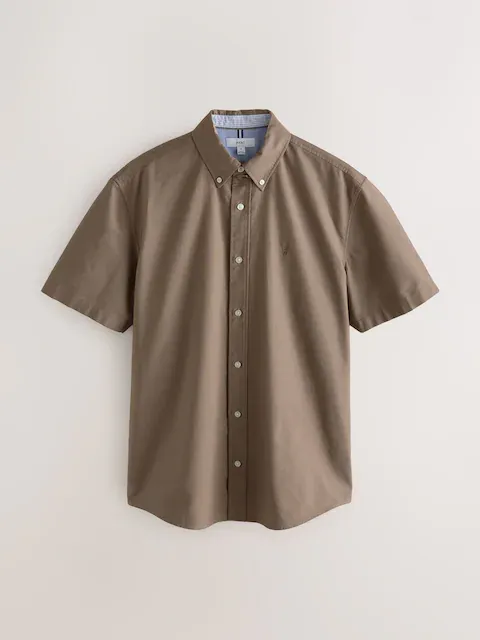 Next Stone Natural Regular Fit Short Sleeve Oxford Shirt