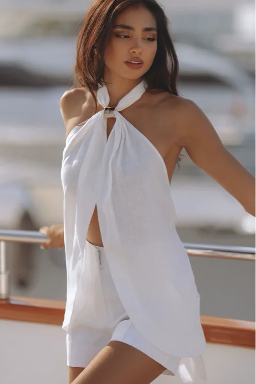 MARVILLA LINEN TOP - ORCHID WHITE