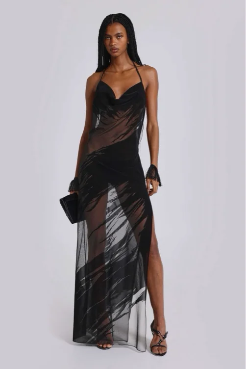 Norelle Flocked Backless Maxi Dress