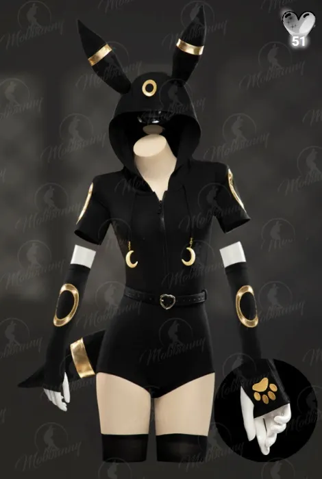 PM Derivative Sexy Cosplay Summer Home Wear Hooded Bodysuit with Belt and Tail