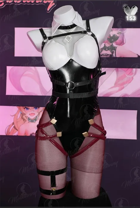 Kafka Derivative Sexy Lingerie Set Halloween Sexy Halter Bodysuit Set Outfit with Pantyhose Gloves