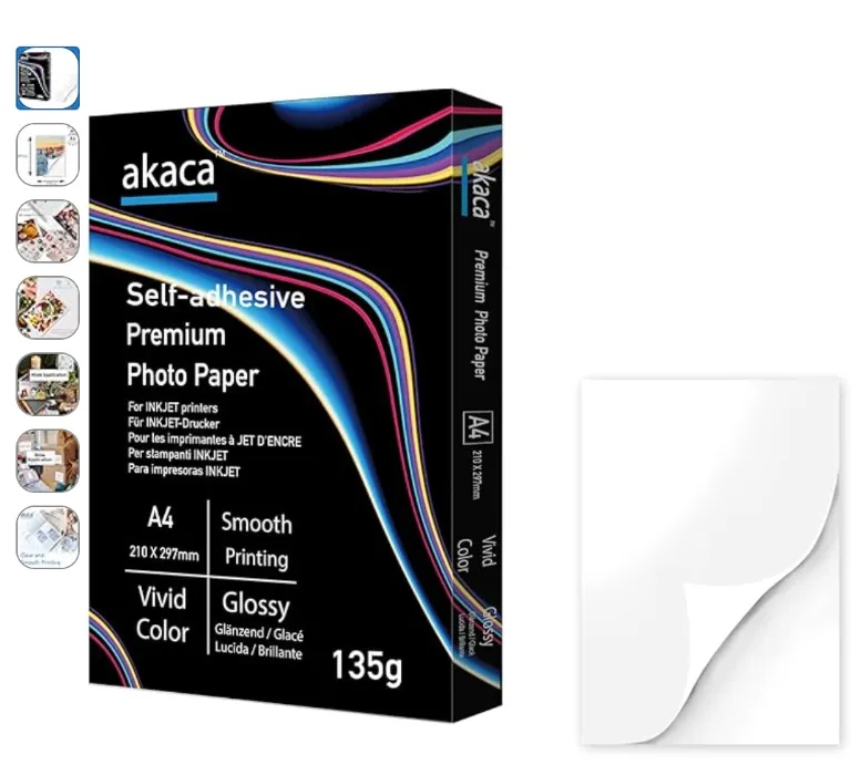 akaca A4 Glossy Adhesive Paper 60 Sheets 135g Printable Photo Paper for All Inkjet Printers 210x297mm : Amazon.com.be: Office Products