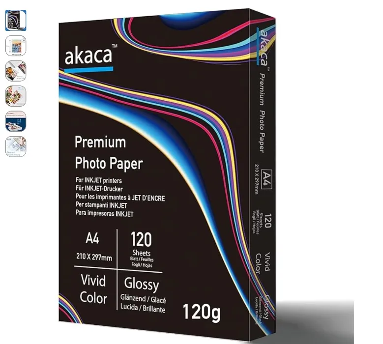 akaca A4 Premium Glossy Photo Paper for All Inkjet Printers (120 Sheets, 120 g/m², 210 x 297 mm) : Amazon.com.be: Office Products