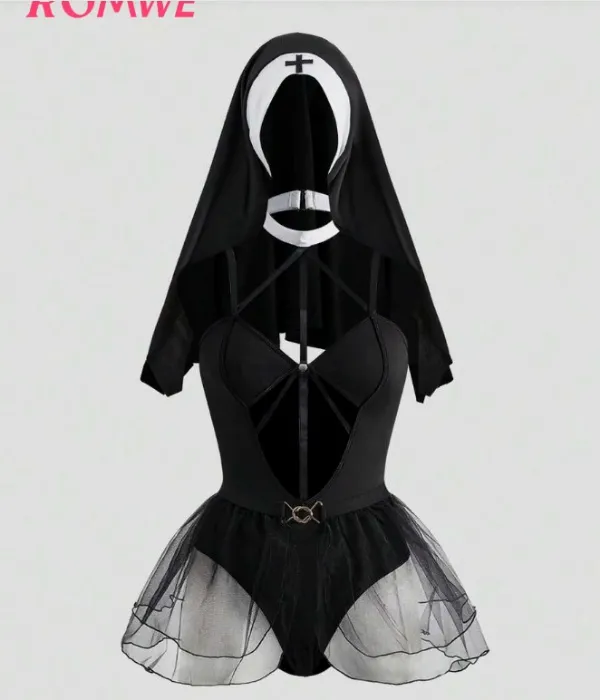 ROMWE Goth Macacão Sexy com Cruzeta Vazada em Estilo Gótico para Cosplay