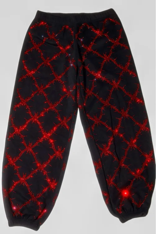 Barbed wire fence rhinestone sweatpants
