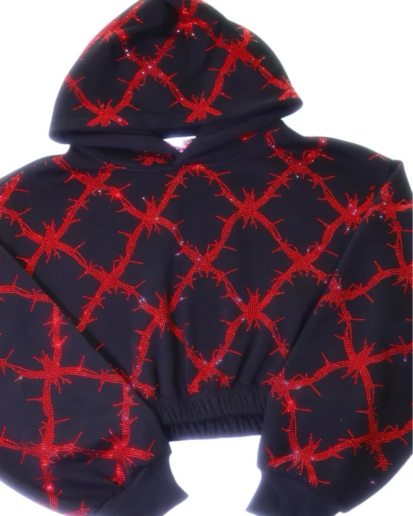 Barbed wire fence rhinestone crop hoodie | Medium (preorder ships within 20 days)