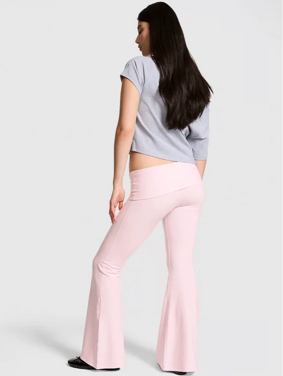 Buy All-Day Cotton™ Foldover Super Flare Leggings, Pure Black And Pink Skies With Bling - Order Bottoms online - PINK US