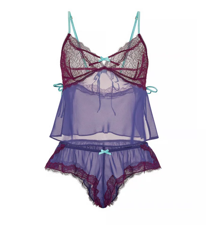 Tease Chiffon Lace-Trim Cami Set