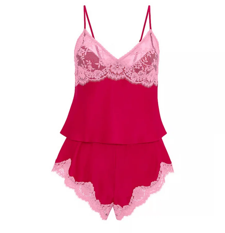 Satin Lace-Trim Cami & Flutter Shorts Set