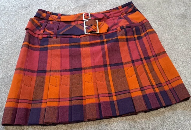 KAREN MILLEN - Multi-Coloured Checkered Plaid Above Knee Length Skirt - Size 10
