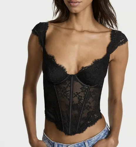 Lace Cap-Sleeve Corset Top