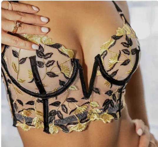 Black Embroidered Corset & Panty Lingerie Set