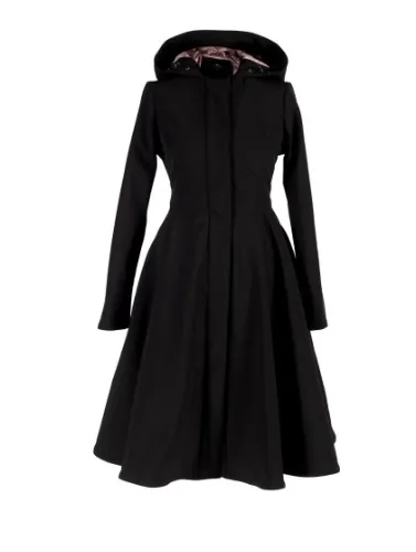 Fitted & Flared Black Waterproof Coat With Hood: Midnight Black