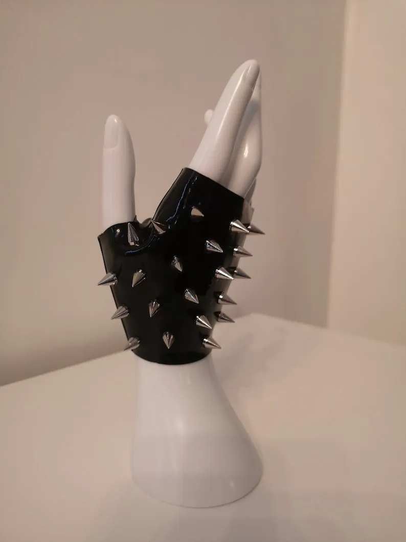 Spiked Latex Fingerless Gloves