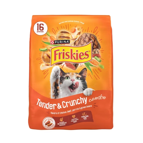 Purina Friskies Tender and Crunch'd With Flavors of Chicken, Beef, Carrots and Green Beans Dry Cat Food, 16 lb Bag