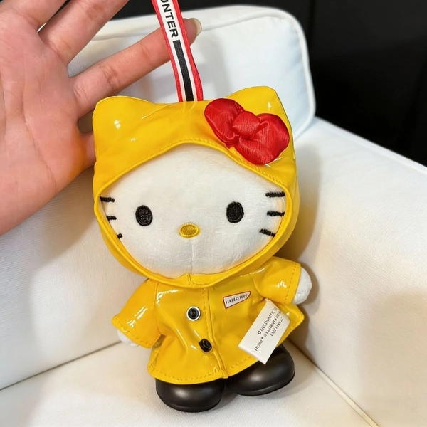 [Official Licensed] Hello Kitty Plush Keychain in Bright Yellow Hooded Raincoat, Glossy KT Cat Bag Charm, Backpack Ornament for Adults, Perfect Back-To-School And Christmas Gift for Sanrio Fans