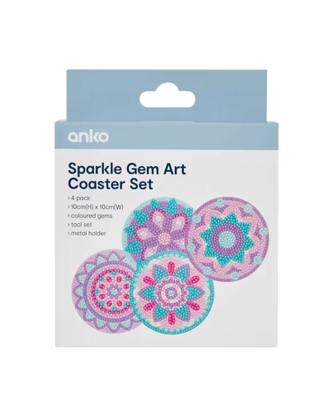4 Pack Sparkle Gem Art Coaster Set - Mandala