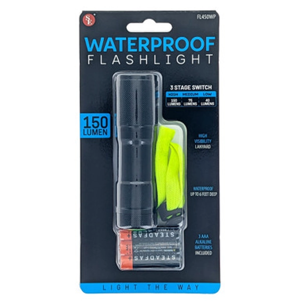 9-LED Waterproof Flashlight 150 Lumen - 4" Black Aluminum with Lanyard and Batteries