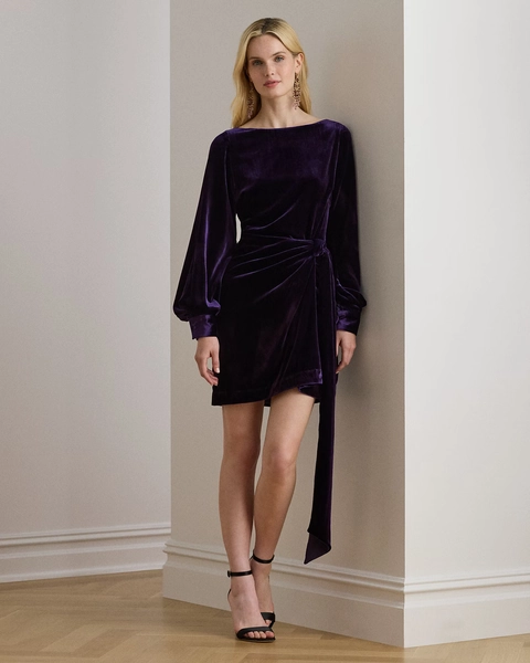 Tie-Front Velvet Cocktail Dress - Ralph Lauren