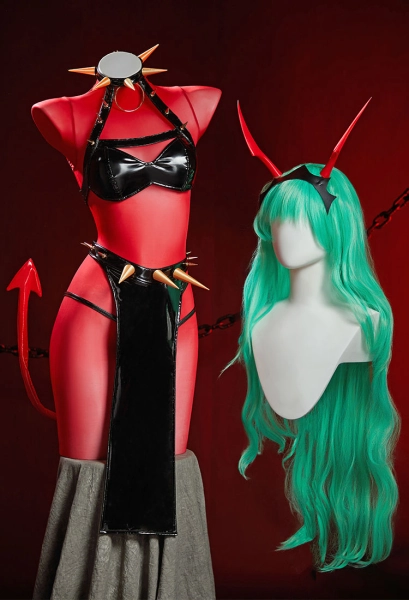 Panty Stocking Scanty Cosplay Costume Top and Pants with Red Bodysuit and Front Skirt Piece