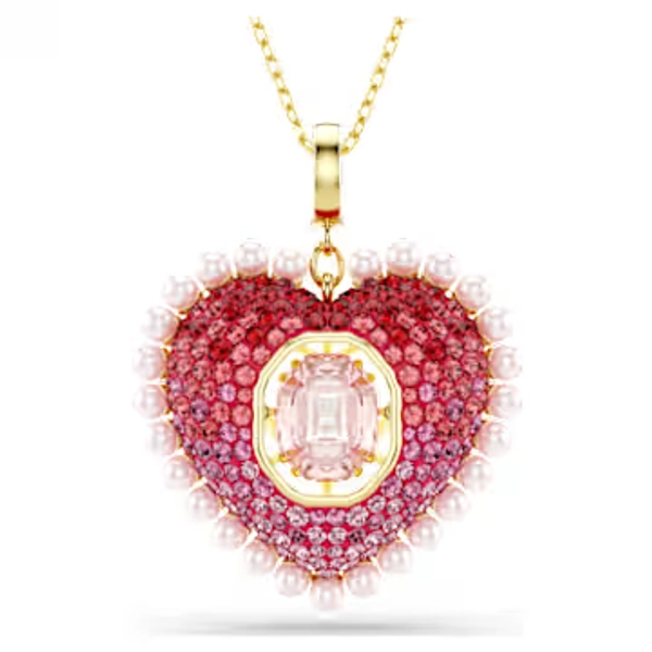 Idyllia pendant, Mixed cuts, Heart, Pink, Gold-tone plated