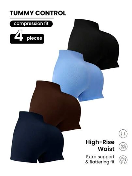 Easithlete Pantalones cortos deportivos casuales de cintura alta de unicolor con ajuste para mujer, pantalones cortos de sudor, pantalones cortos para gimnasio, pantalones cortos de ciclista